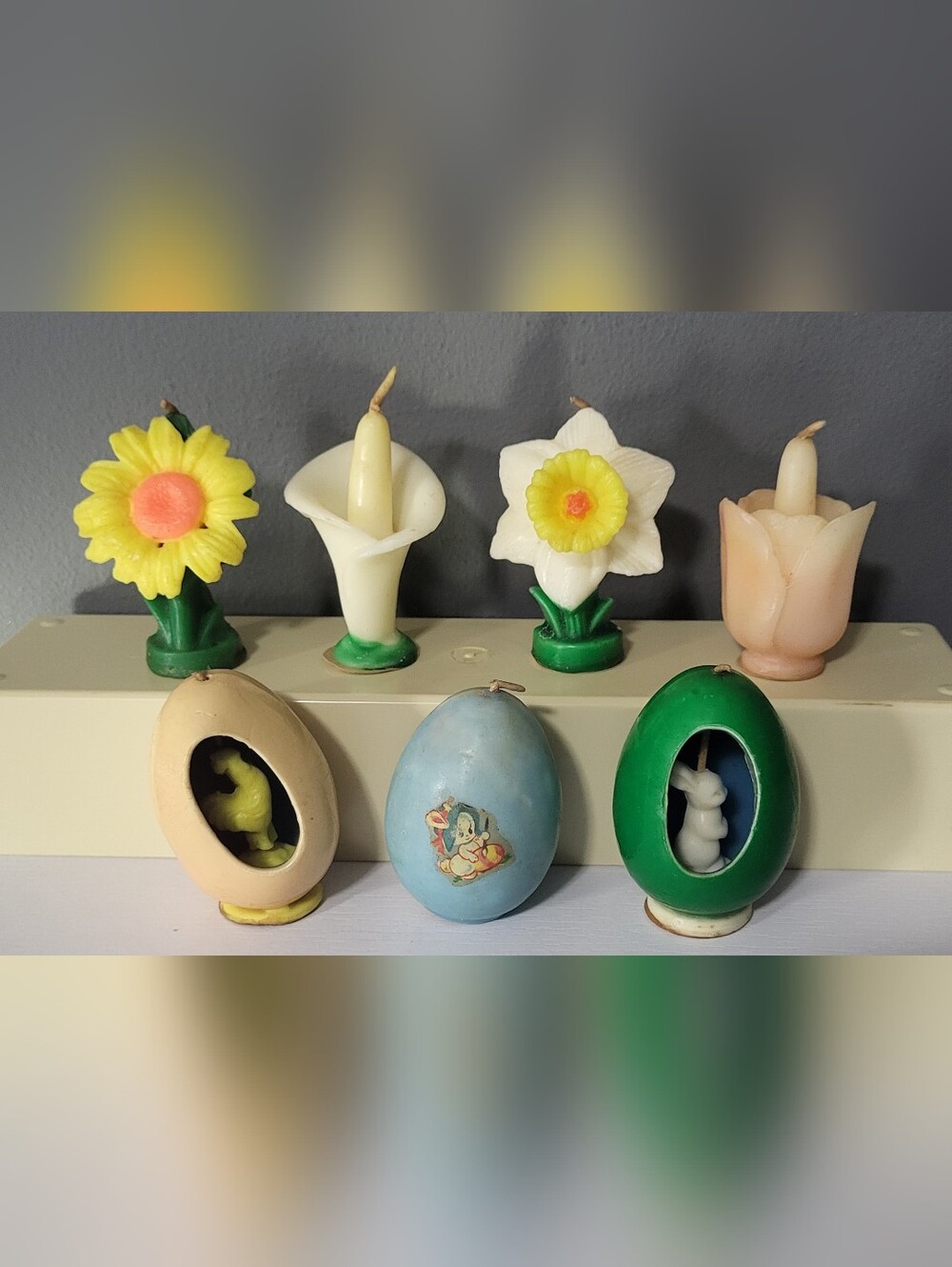 Vintage Gurley Candles (SET OF 7) Easter  Flowers & Eggs